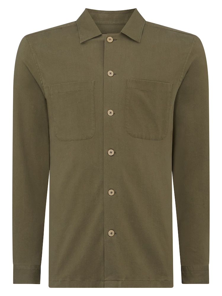 Remus Uomo Green Tapered Fit Long Sleeve Tencel Shirt - Image 6 of 6