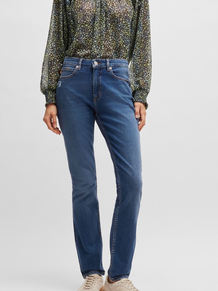 BOSS Blue Tapered Raw Hem Stretch Denim Jeans - Image 1 of 5