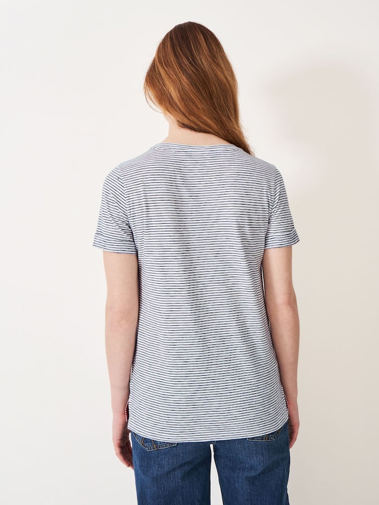 Crew Clothing Light Blue 100% Cotton Perfect Striped Crew Slub T-Shirt - Image 2 of 5