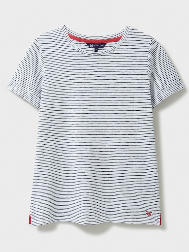Crew Clothing Light Blue 100% Cotton Perfect Striped Crew Slub T-Shirt - Image 5 of 5
