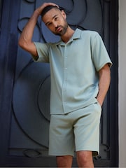 Threadbare Green Textured Elasticated Waist Shorts - Image 1 of 4