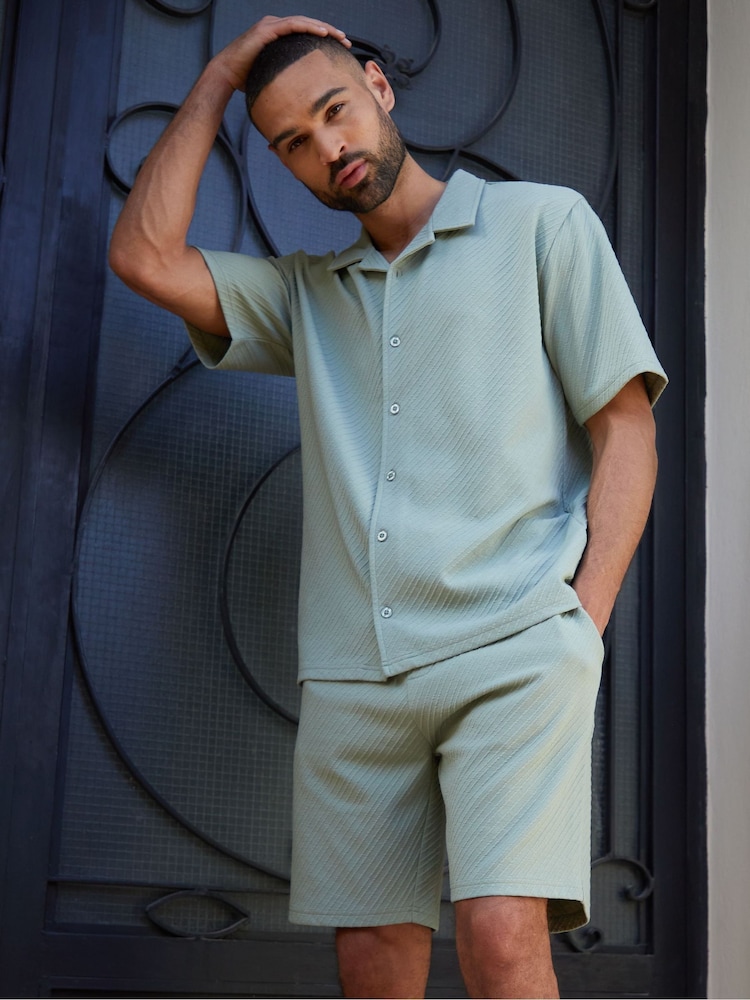Threadbare Green Textured Elasticated Waist Shorts - Image 1 of 4
