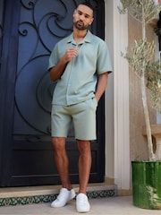 Threadbare Green Textured Elasticated Waist Shorts - Image 4 of 4