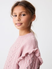 Baker by Ted Baker Frill Shoulder Diamante Knit Jumper - Image 5 of 9