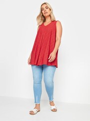 Yours Curve Red Broderie Pleated Swing Vest - Image 1 of 5