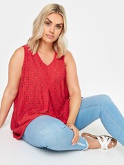 Yours Curve Red Broderie Pleated Swing Vest - Image 2 of 5