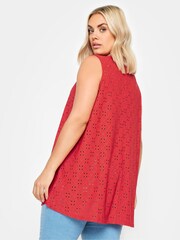 Yours Curve Red Broderie Pleated Swing Vest - Image 3 of 5