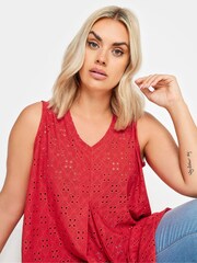 Yours Curve Red Broderie Pleated Swing Vest - Image 4 of 5