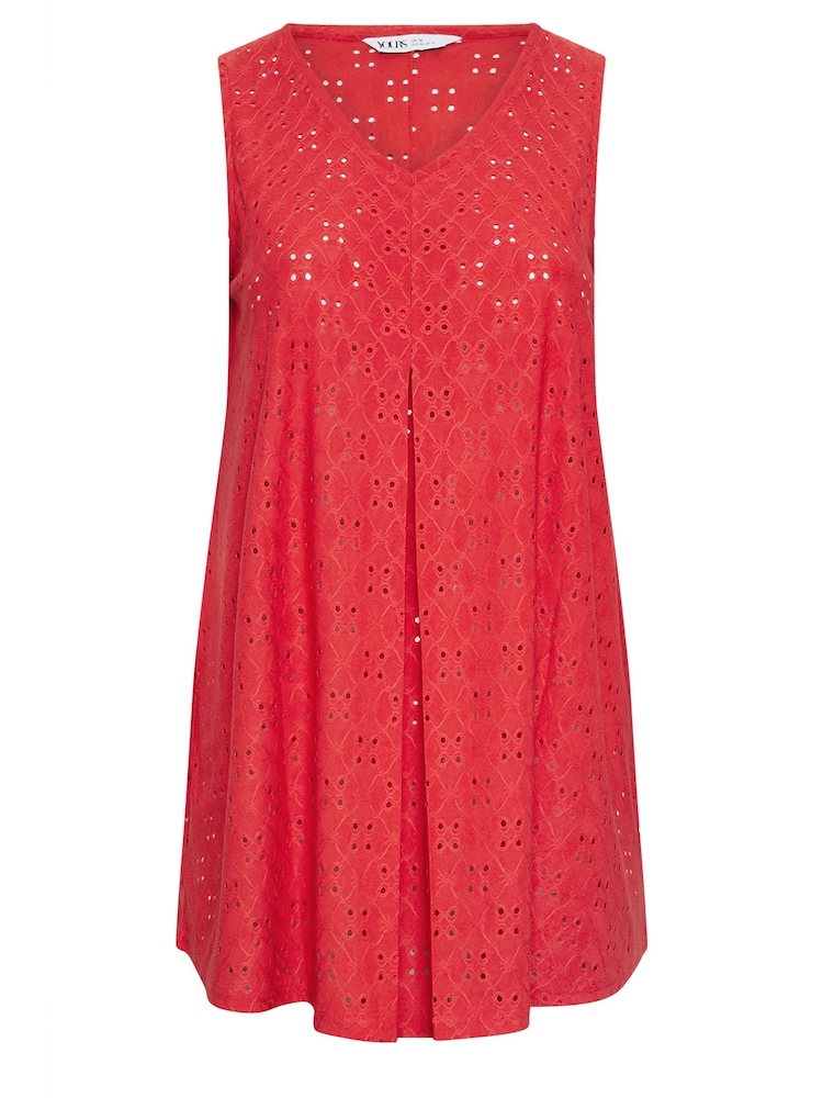 Yours Curve Red Broderie Pleated Swing Vest - Image 5 of 5