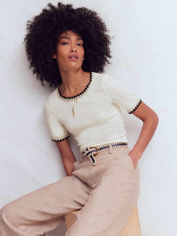 Boden Cream Maddie Trim Detail T-Shirt - Image 1 of 6