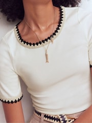 Boden Cream Maddie Trim Detail T-Shirt - Image 2 of 6