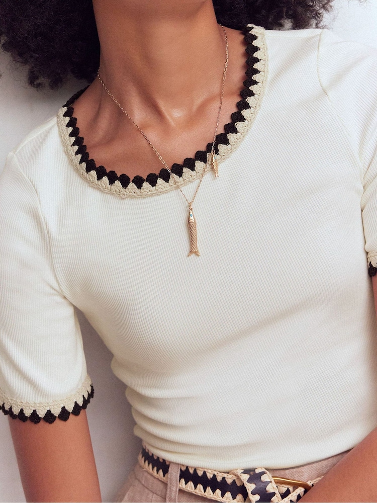 Boden Cream Maddie Trim Detail T-Shirt - Image 2 of 6