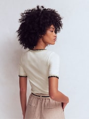 Boden Cream Maddie Trim Detail T-Shirt - Image 3 of 6