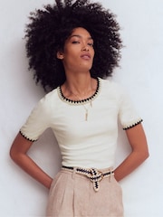 Boden Cream Maddie Trim Detail T-Shirt - Image 4 of 6
