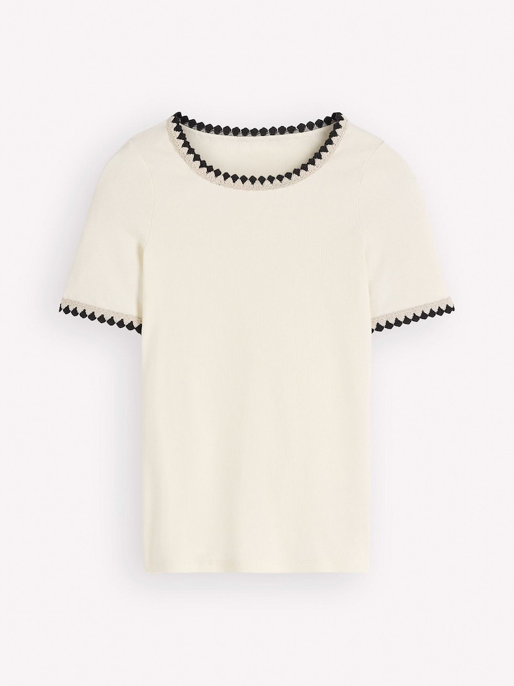 Boden Cream Maddie Trim Detail T-Shirt - Image 6 of 6