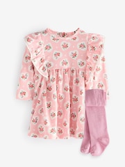 Cath Kidston Pink Floral Baby Jersey 100% Cotton Dress with Tights - Image 1 of 6