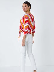 Roman Red Stripe Print Ruched Stretch Top - Image 3 of 5