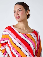 Roman Red Stripe Print Ruched Stretch Top - Image 4 of 5