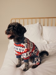 Red/Navy Blue Matching Family Pets Christmas Ho Ho Ho Fairisle Pattern 100% Cotton Pyjamas - Image 1 of 9