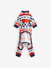 Red/Navy Blue Matching Family Pets Christmas Ho Ho Ho Fairisle Pattern 100% Cotton Pyjamas - Image 5 of 9