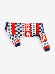 Red/Navy Blue Matching Family Pets Christmas Ho Ho Ho Fairisle Pattern 100% Cotton Pyjamas - Image 6 of 9