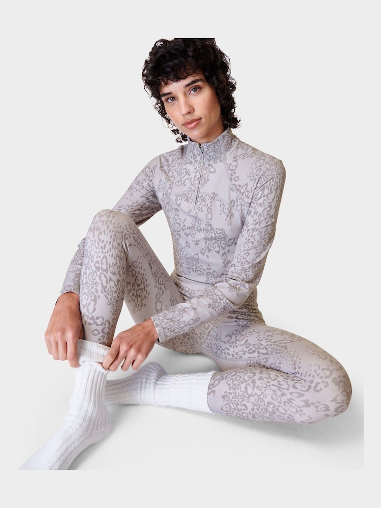 Sweaty Betty Grey Smokey Leopard Print Super Soft Half Zip Sweat Top - Image 1 of 7