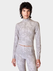 Sweaty Betty Grey Smokey Leopard Print Super Soft Half Zip Sweat Top - Image 2 of 7