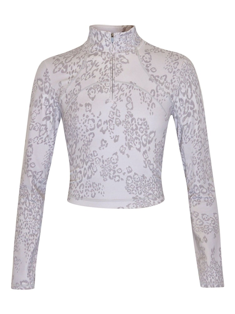 Sweaty Betty Grey Smokey Leopard Print Super Soft Half Zip Sweat Top - Image 7 of 7