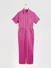 Oliver Bonas Pink Denim Short Sleeve Jumpsuit - Image 1 of 6