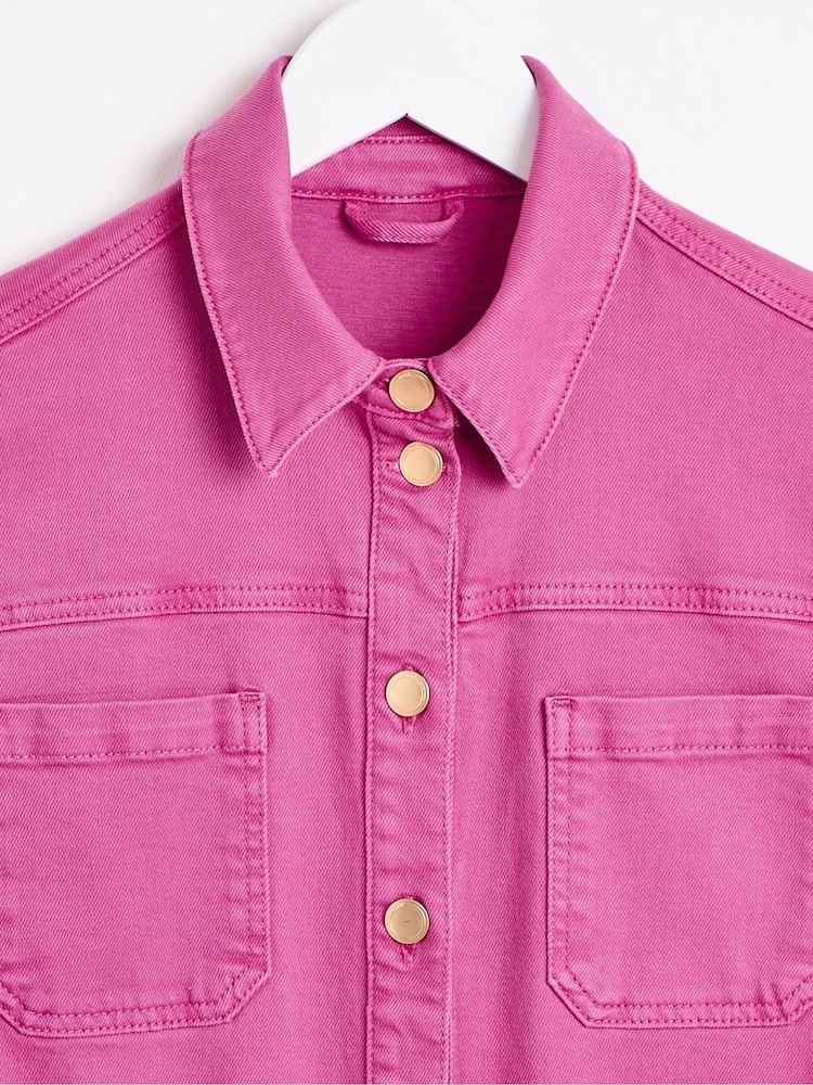 Oliver Bonas Pink Denim Short Sleeve Jumpsuit - Image 2 of 6 Oliver Bonas Pink Denim Short Sleeve Jumpsuit - Image 2 of 6