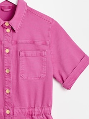 Oliver Bonas Pink Denim Short Sleeve Jumpsuit - Image 3 of 6