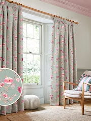 Cath Kidston Sage Friendship Garden Blackout Pencil Pleat Curtains - Image 1 of 2