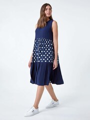 Roman Blue Polka Dot Print Panel Smock Dress - Image 1 of 5