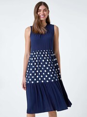 Roman Blue Polka Dot Print Panel Smock Dress - Image 2 of 5