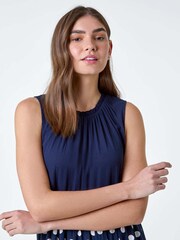 Roman Blue Polka Dot Print Panel Smock Dress - Image 4 of 5