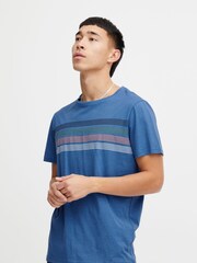 Blend Light Blue Denim Striped Short Sleeve T-Shirt - Image 1 of 5