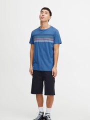 Blend Light Blue Denim Striped Short Sleeve T-Shirt - Image 4 of 5