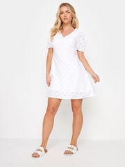 PixieGirl Petite White 100% Cotton Tie Front Broderie Dress - Image 1 of 4