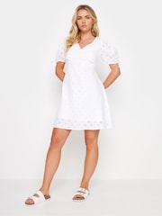PixieGirl Petite White 100% Cotton Tie Front Broderie Dress - Image 2 of 4