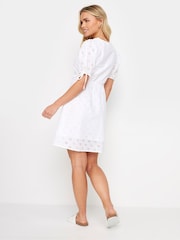 PixieGirl Petite White 100% Cotton Tie Front Broderie Dress - Image 3 of 4