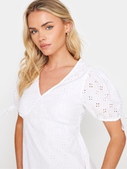 PixieGirl Petite White 100% Cotton Tie Front Broderie Dress - Image 4 of 4