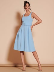Jolie Moi Blue 1950's Inspired Belted Swing Dress - Image 1 of 6