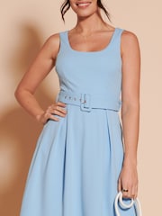 Jolie Moi Blue 1950's Inspired Belted Swing Dress - Image 3 of 6