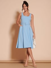 Jolie Moi Blue 1950's Inspired Belted Swing Dress - Image 4 of 6