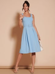 Jolie Moi Blue 1950's Inspired Belted Swing Dress - Image 6 of 6