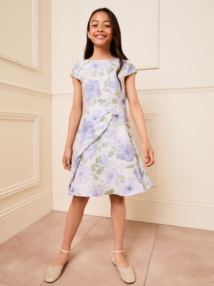 Lipsy White Floral Side Bow Skater Dress (5-16yrs) - Image 2 of 4