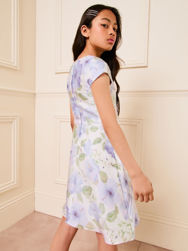 Lipsy White Floral Side Bow Skater Dress (5-16yrs) - Image 4 of 4