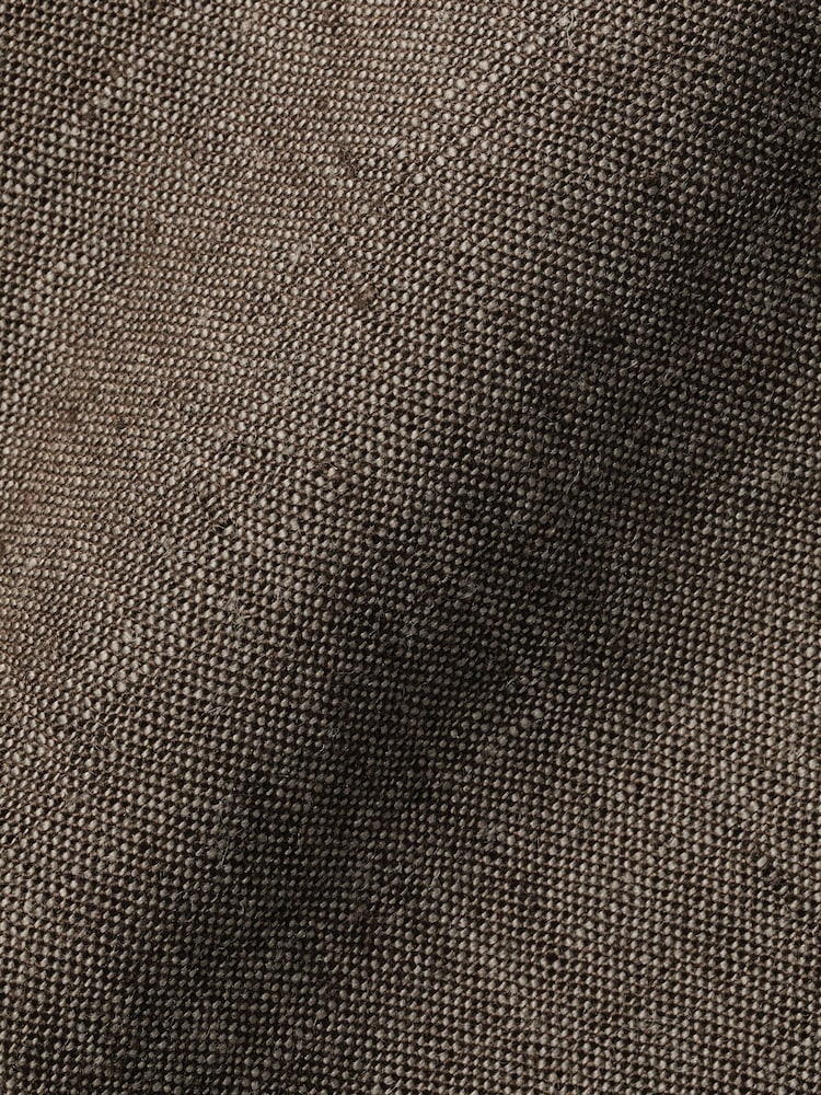 Charles Tyrwhitt Brown/Cream Slim Fit Plain Short Sleeve Pure 100% Linen Shirt - Image 6 of 6