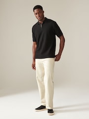 Black Regular Fit Smart Quarter Zip 100% Cotton Polo Shirt - Image 2 of 7