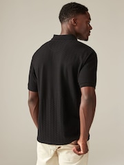 Black Regular Fit Smart Quarter Zip 100% Cotton Polo Shirt - Image 3 of 7